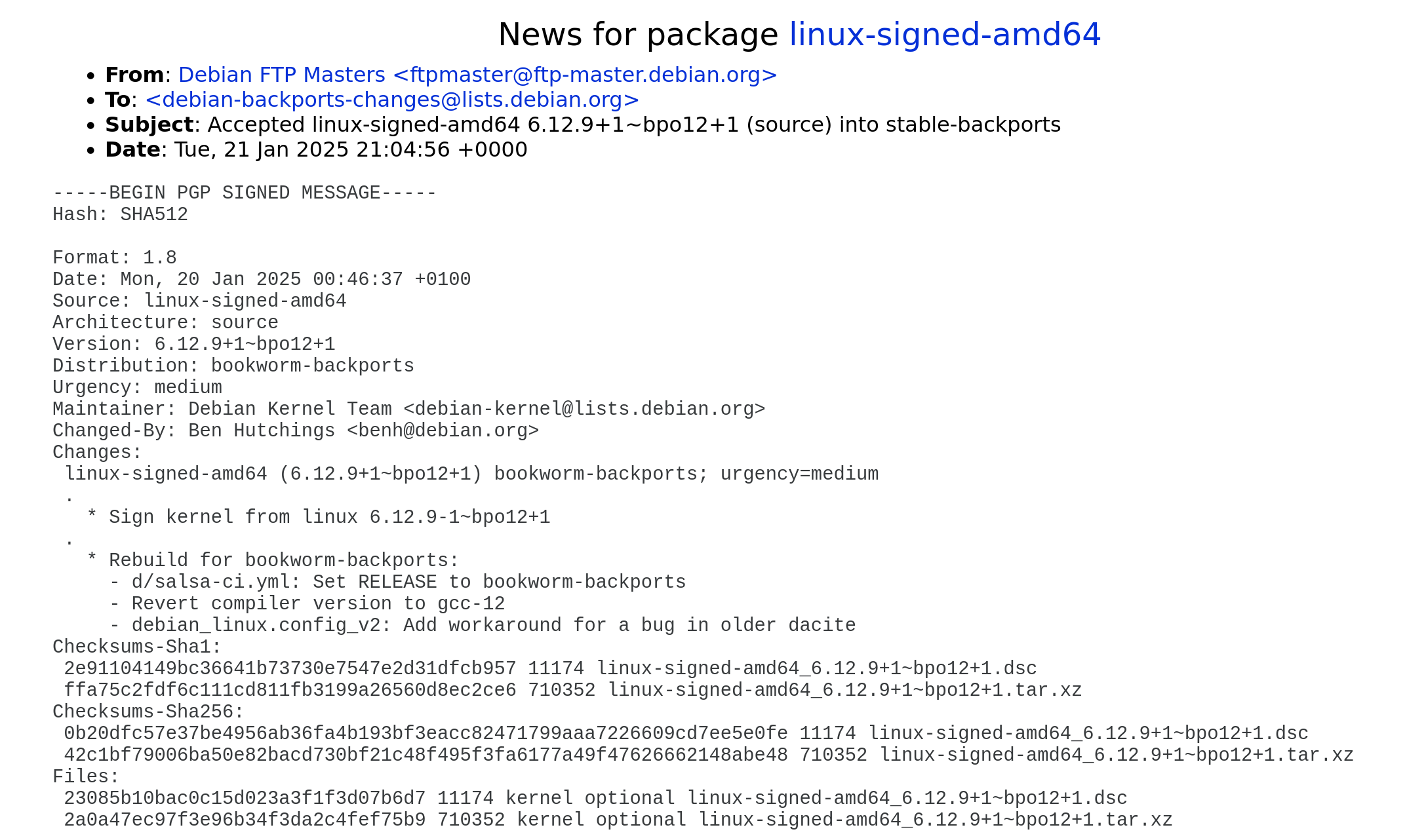 Превью сообщения на Debian Package Tracker