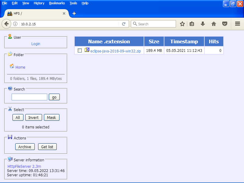 Веб-страница по адресу HFS