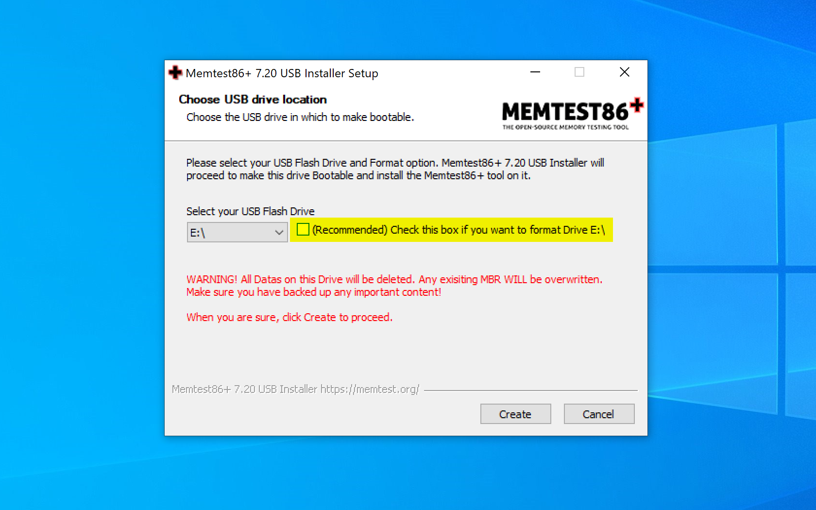 Чекбокс для форматирования флешки