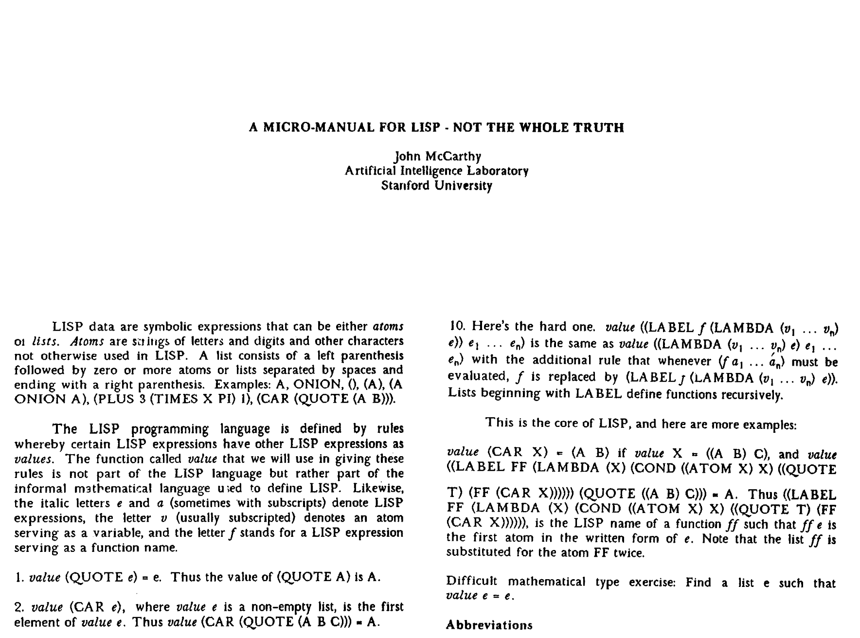 Превью статьи A Micro-Manual for LISP