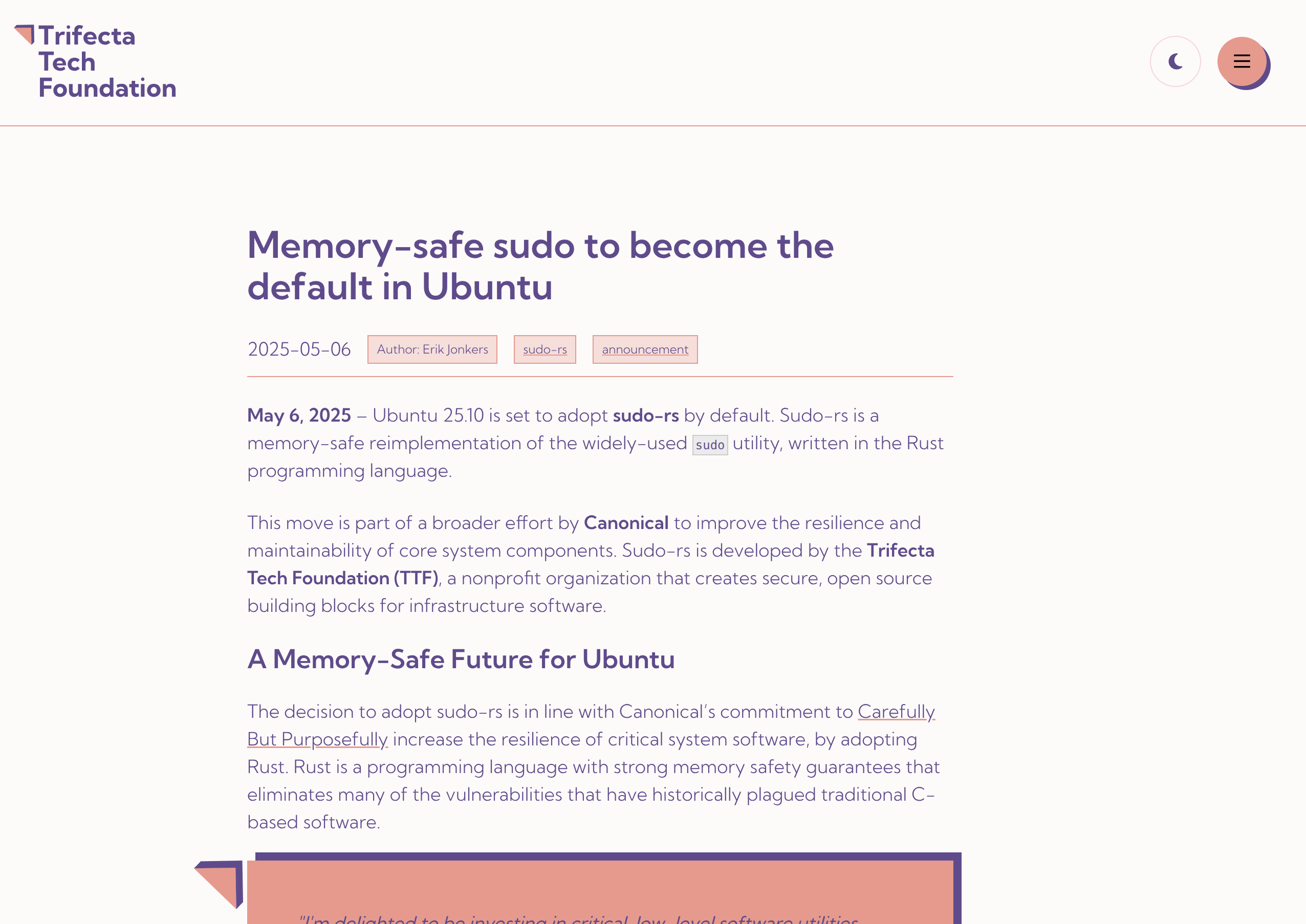 Объявление в блоге разработчика sudo-rs