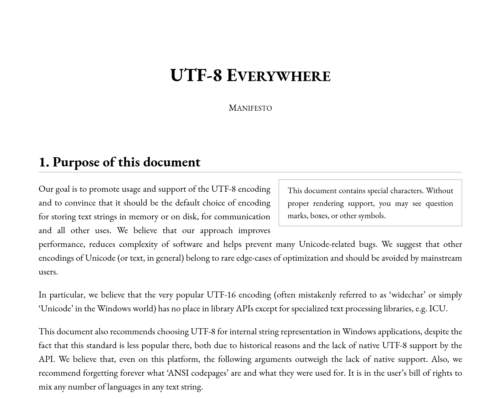 Превью страницы UTF-8 Everywhere